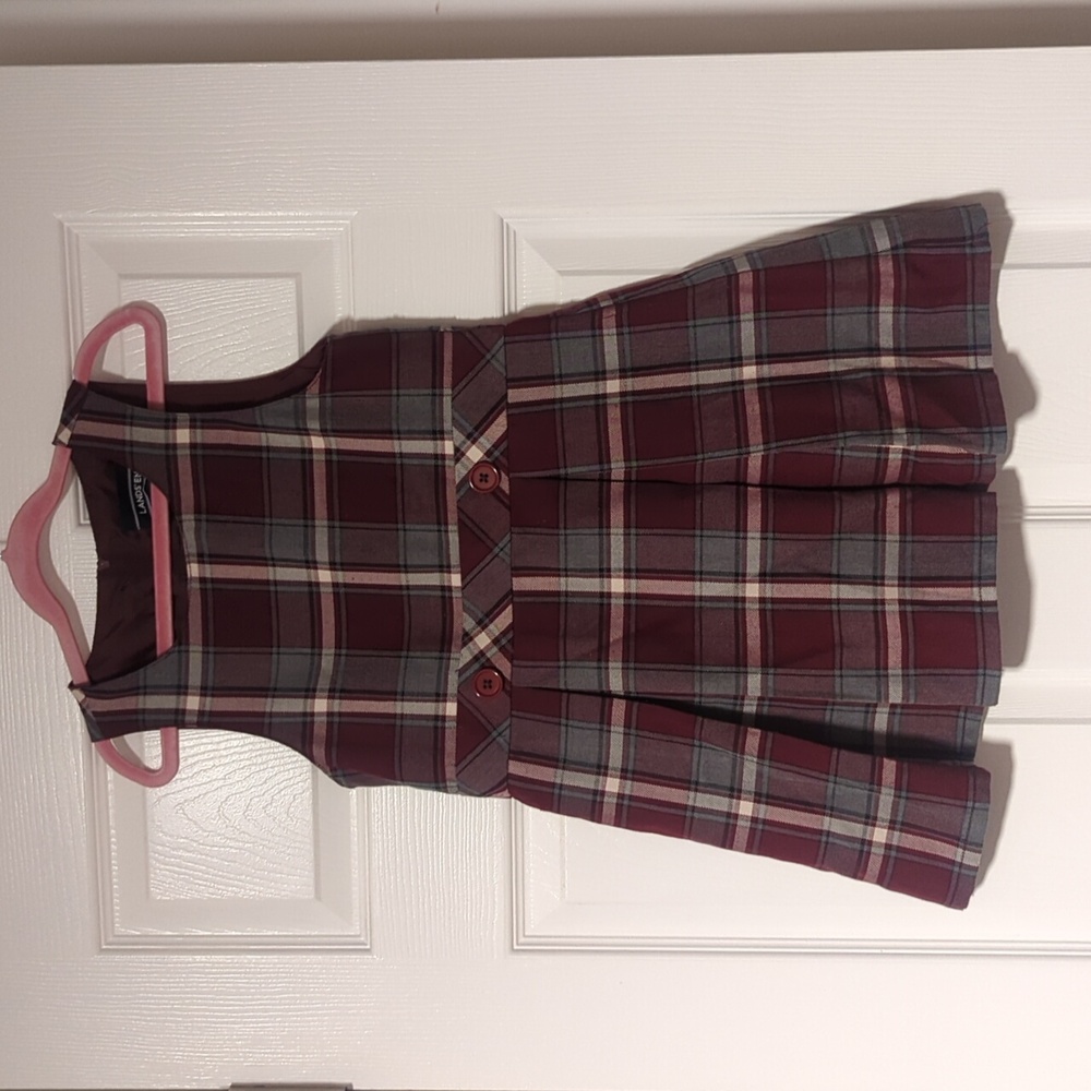 Lands' End Girls Plaid Jumper- Burgundy and Gray